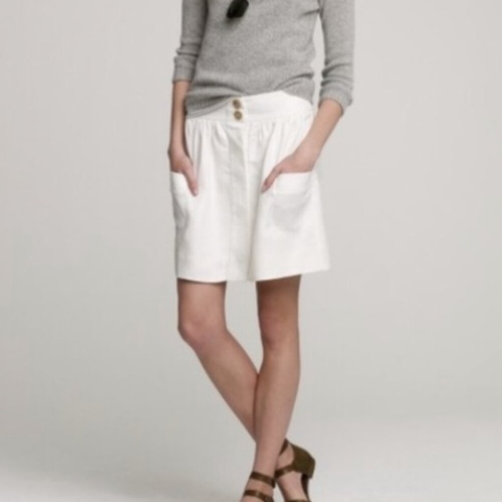 J. CREW White Cream Button-Front Mini Skirt Dorrie Linen Lyocell Lined Size 0